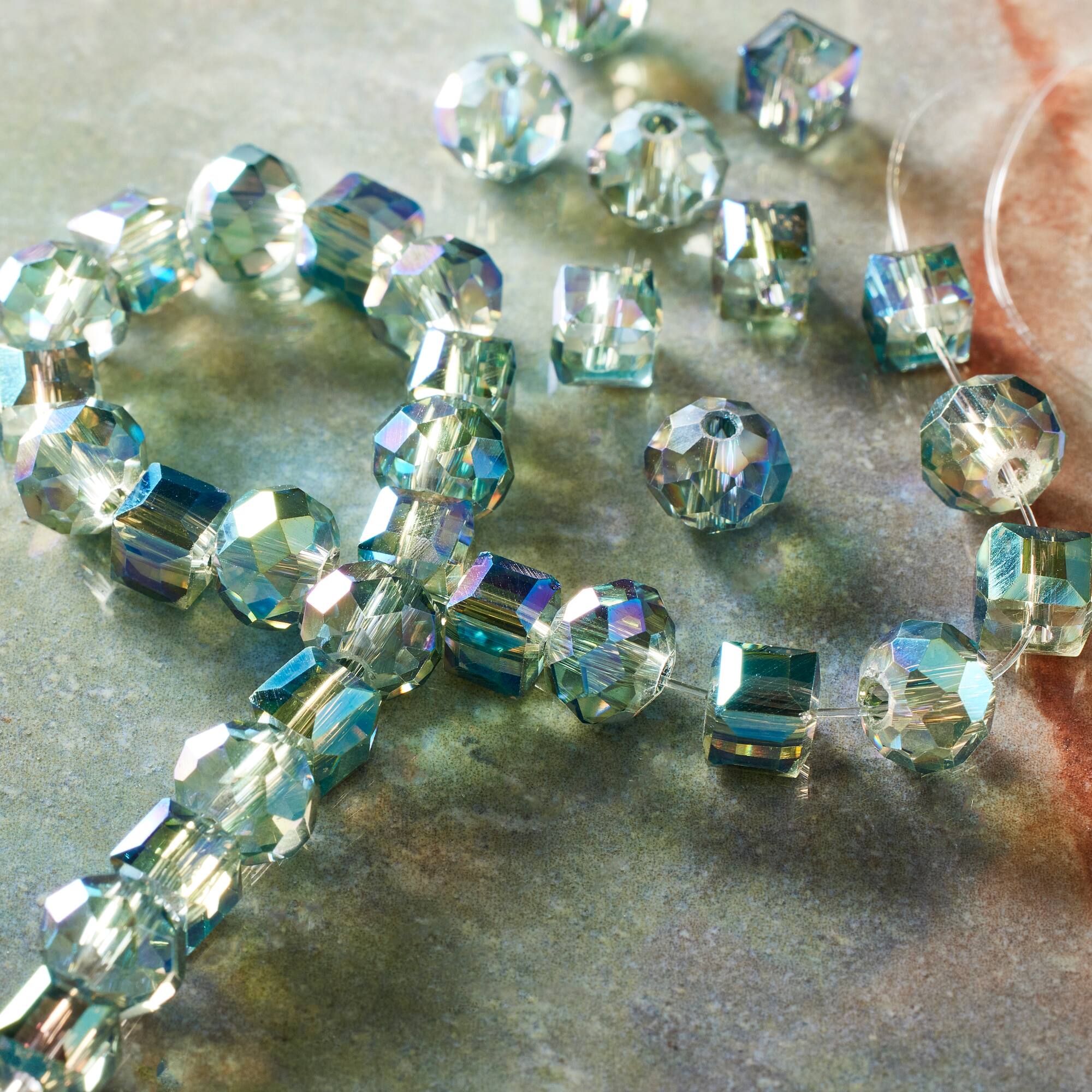 Green Mix Cube & Rondelle Glass Beads, 8mm by Bead Landing™